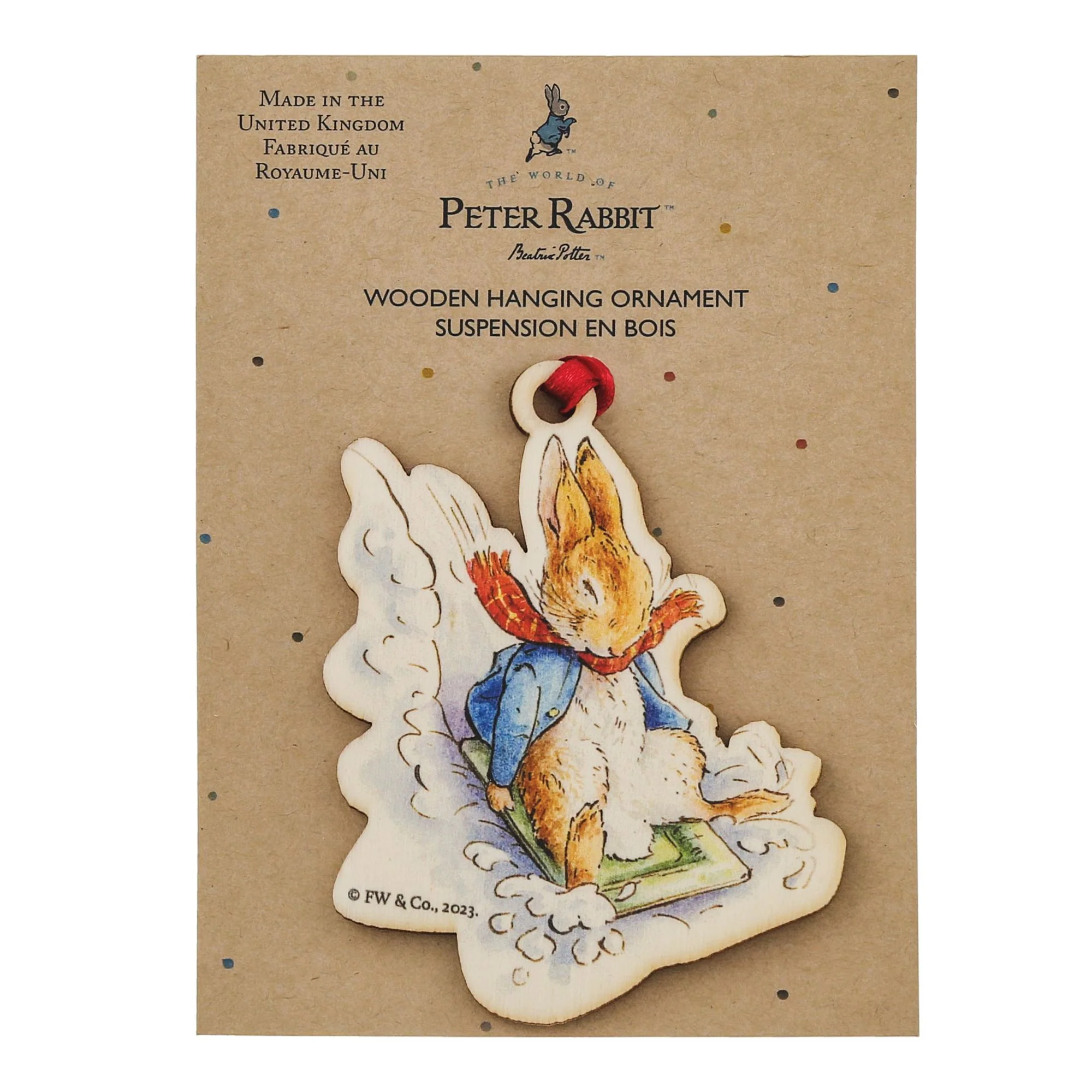 Peter Rabbit Sledging at Christmas Wooden Hanging Ornament - Image 5
