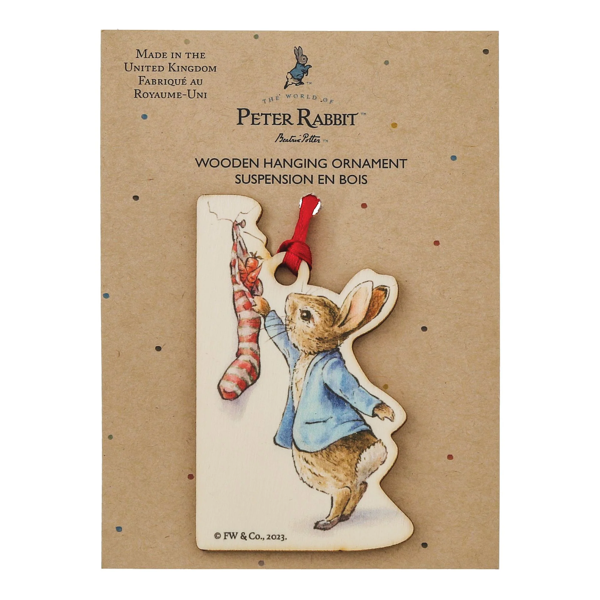 Peter Rabbit with Christmas Stocking Wooden Hanging Ornament - Image 4